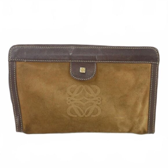 Loewe Anagram Suede Clutch Vintage Brown